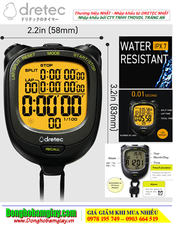 DRETEC SW-123BK, Đồng hồ bấm giờ 100 laps DRETEC SW-123BK (có đèn nền)